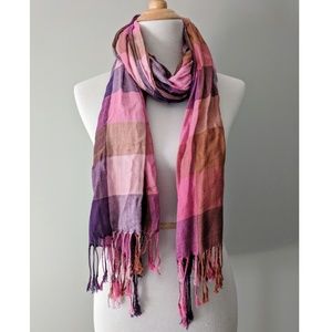 Pink and Purple Plaid Viscose Pashmina Scarf/wrap